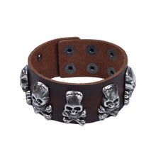 Load image into Gallery viewer, Premium Leather Vintage Pirate Skull Crossbones Studded Bracelet
