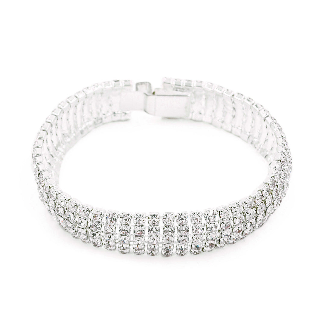 Premium Silver Tone Clear Rhinestone Crystal Fashion Tennis Bracelet