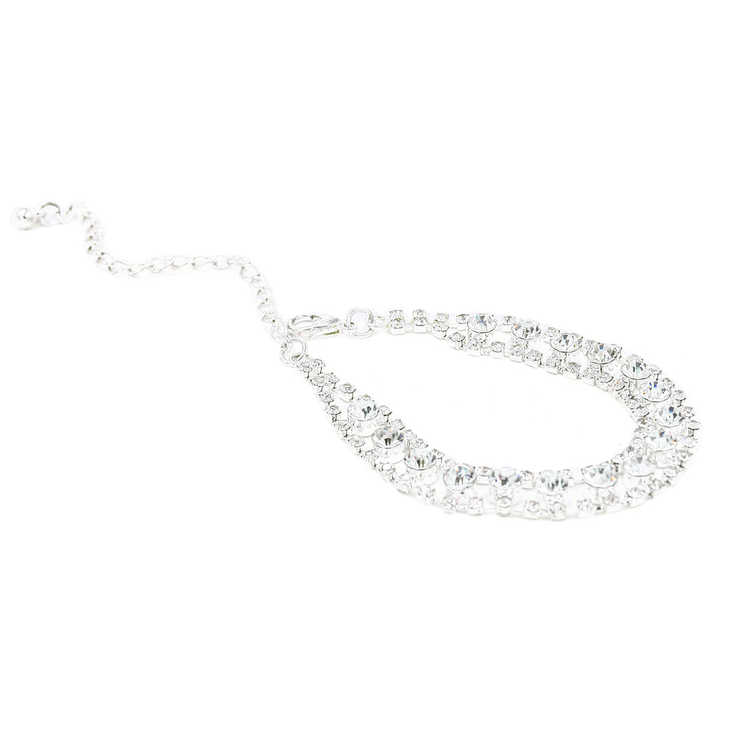 Premium Silver Tone Clear Rhinestone Crystal Fashion Chain Link Bracelet