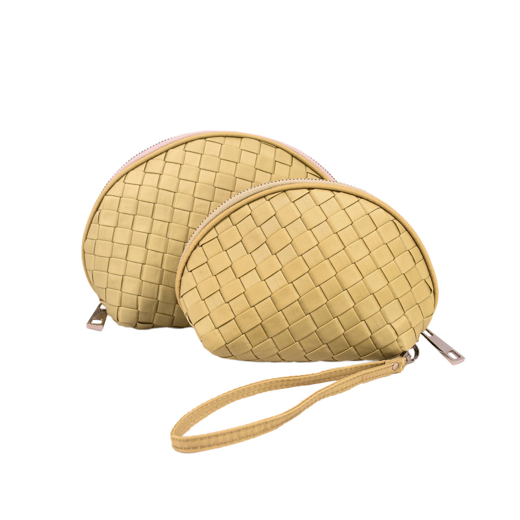 Premium Interlace Braided Wristlet Cosmetic Makeup Bag Set of 2 - Diff Colors