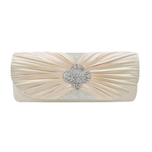 Load image into Gallery viewer, Elegant Cross Pleated Satin Flap Crystal Clutch Evening Bag
