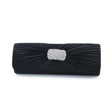 Load image into Gallery viewer, Elegant Cross Pleated Satin Oval Rhinestones Clutch Evening Bag
