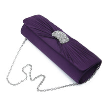 Load image into Gallery viewer, Elegant Cross Pleated Satin Oval Rhinestones Clutch Evening Bag
