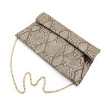 Load image into Gallery viewer, Premium Snakeskin PU Leather Roll Up Flap Clutch Evening Bag
