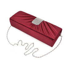 Load image into Gallery viewer, Elegant Classic Pleated Satin Flap Rhinestones Clutch Evening Bag - Diff Colors
