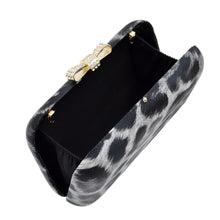 Load image into Gallery viewer, Elegant Leopard PU Leather Crystal Bow Top Hard Clutch Evening Bag Handbag
