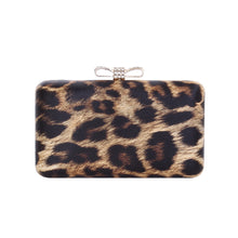 Load image into Gallery viewer, Elegant Leopard PU Leather Crystal Bow Top Hard Clutch Evening Bag Handbag
