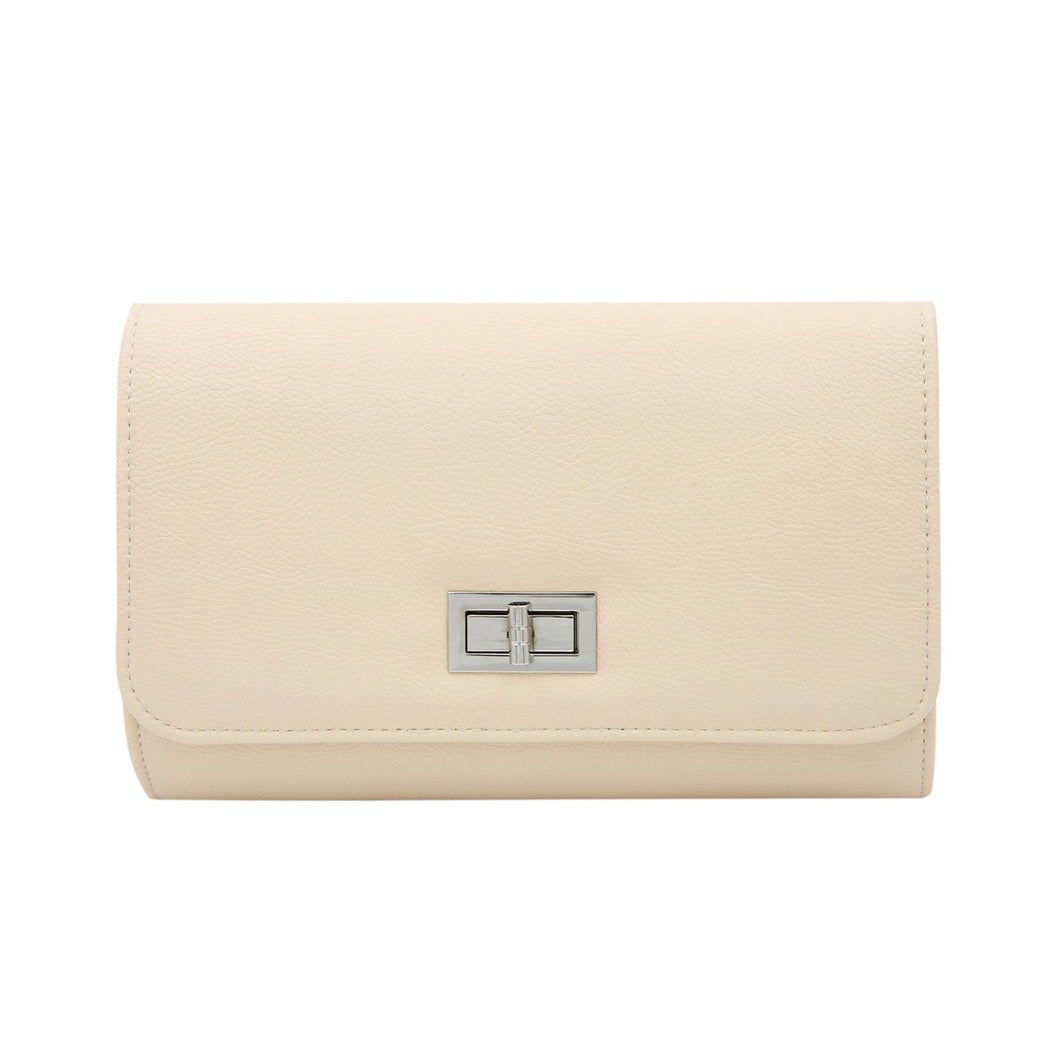 Premium Solid Color PU Leather Turnlock Flap Clutch Bag Handbag