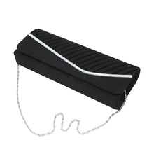 Load image into Gallery viewer, Elegant Pleated Satin &amp; Crystal Flap Clutch Evening Bag
