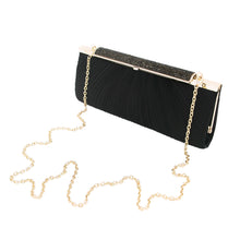 Load image into Gallery viewer, Premium Crystal Top Pleated Satin Hard Frame Clutch Evening Bag
