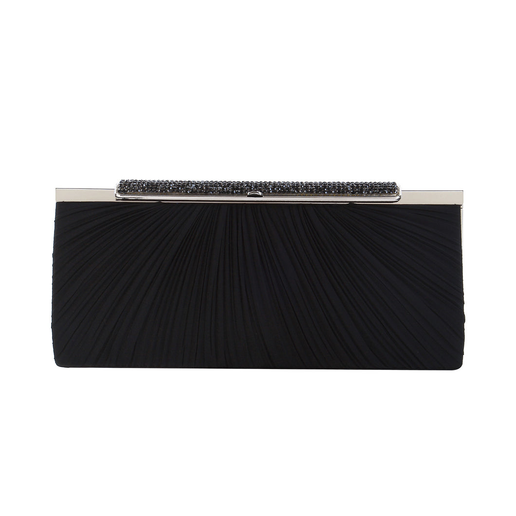 Elegant Pleated Satin w- Crystal Top Hard Frame Clutch Evening Bag - Diff Colors