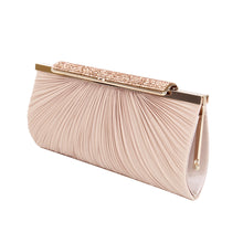 Load image into Gallery viewer, Elegant Pleated Satin w- Crystal Top Hard Frame Clutch Evening Bag - Diff Colors
