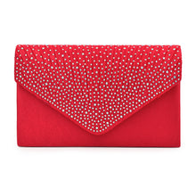 Load image into Gallery viewer, Premium Rainbow Rhinestones Pleated Front Satin Envelope Flap Clutch Evening Bag
