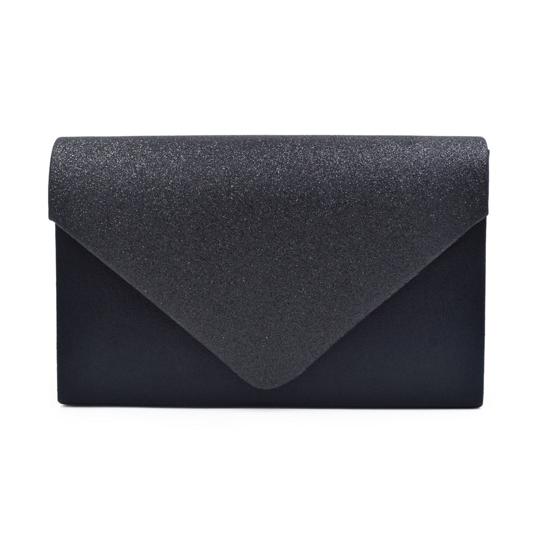 Premium Glitter Front PU Leather Envelope Flap Clutch Evening Bag