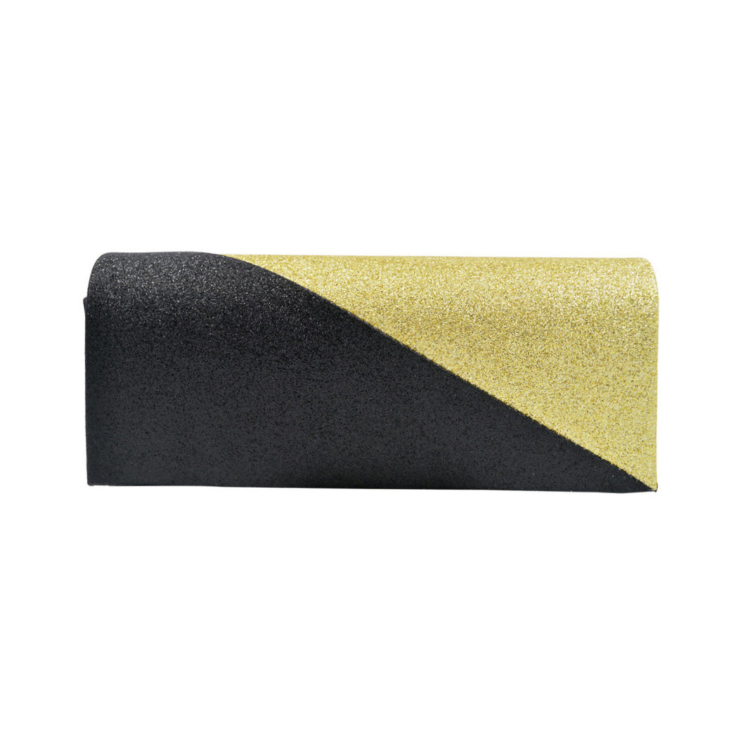 Premium Two Tone Metallic Glitter Flap Clutch Evening Bag Handbag - Diff Colors