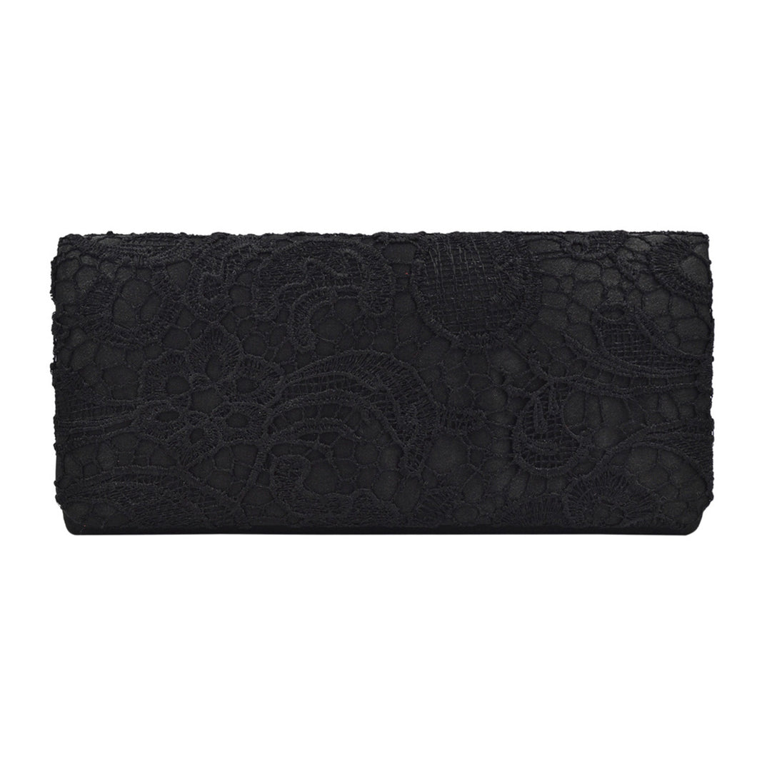 Premium Lace Paisley Floral Fabric Satin Flap Clutch Evening Bag