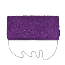 Load image into Gallery viewer, Premium Lace Paisley Floral Fabric Satin Flap Clutch Evening Bag
