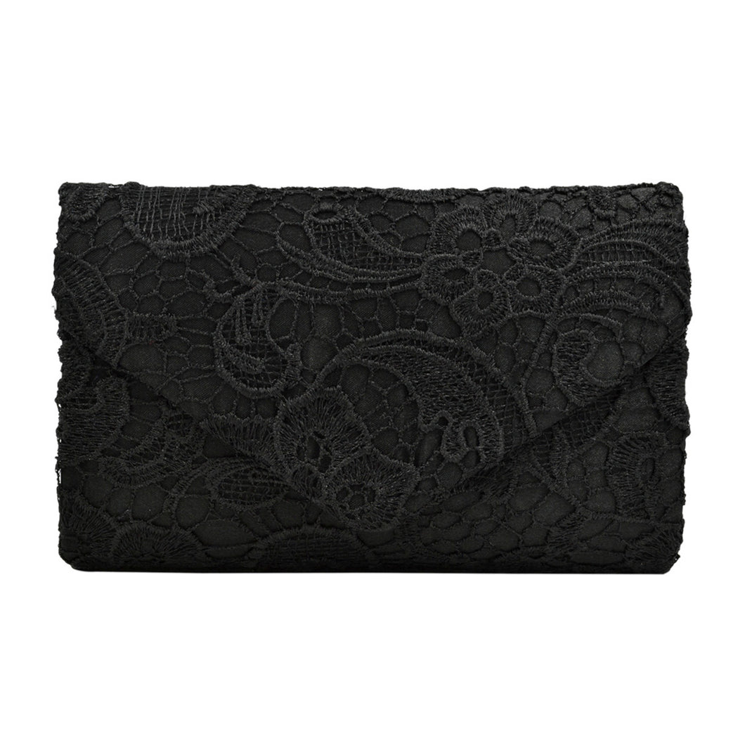 Premium Lace Paisley Floral Fabric Satin Envelope Flap Clutch Evening Bag