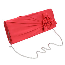 Load image into Gallery viewer, Premium Rose Floral Pleated Satin Flap Clutch Evening Bag - Different Colors
