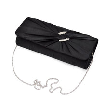 Load image into Gallery viewer, Premium Oval Rhinestone Pleated Satin Clutch Evening Bag Handbag - Diff Colors
