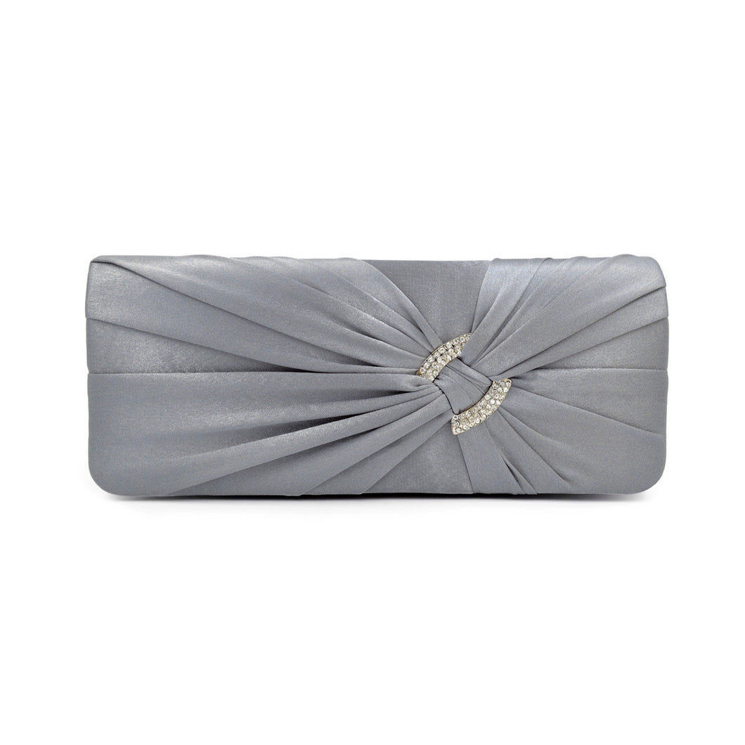 Premium Oval Rhinestone Pleated Satin Clutch Evening Bag Handbag - Diff Colors