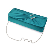 Load image into Gallery viewer, Premium Oval Rhinestone Pleated Satin Clutch Evening Bag Handbag - Diff Colors
