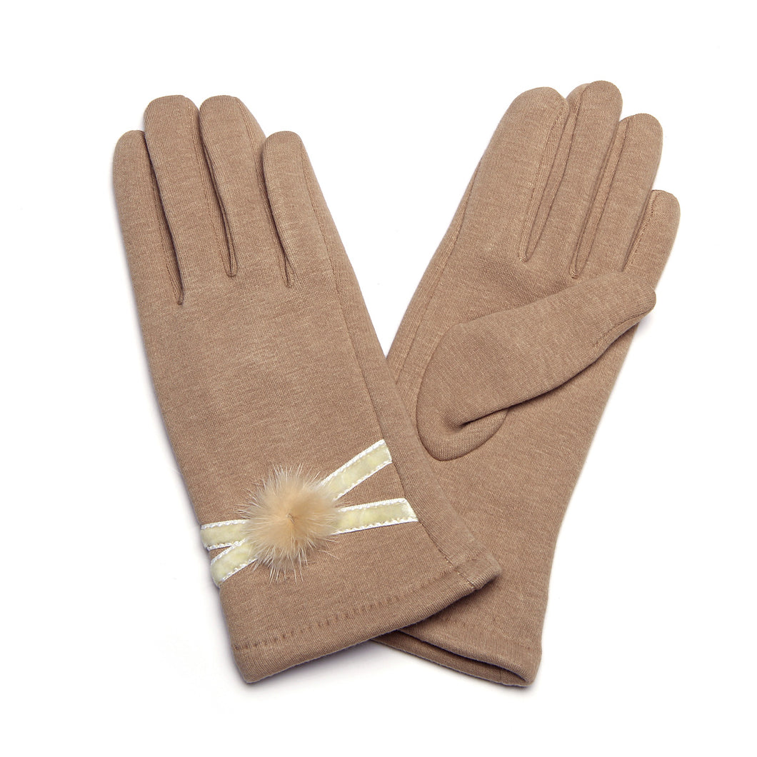 Elegant Women's Winter Thermal Gloves with Velvet Ribbon & Pom