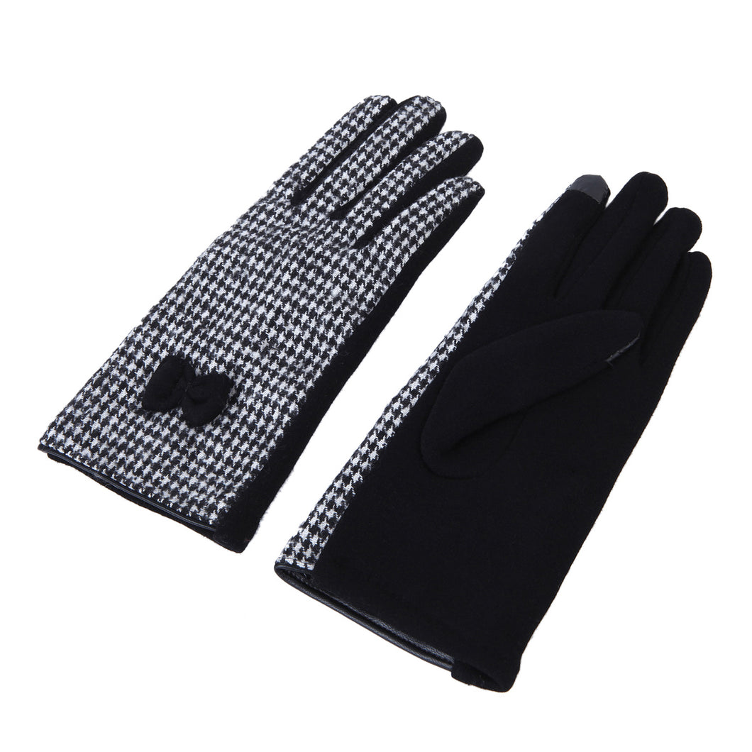 Premium Women's Winter Houndstooth Thermal Gloves with Bow