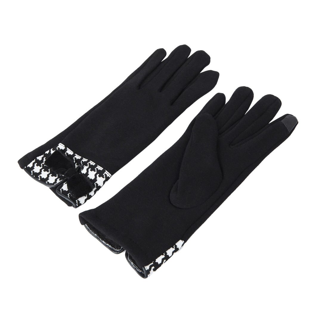Premium Women's Winter Thermal Gloves with Velvet Bow & Houndstooth Trim