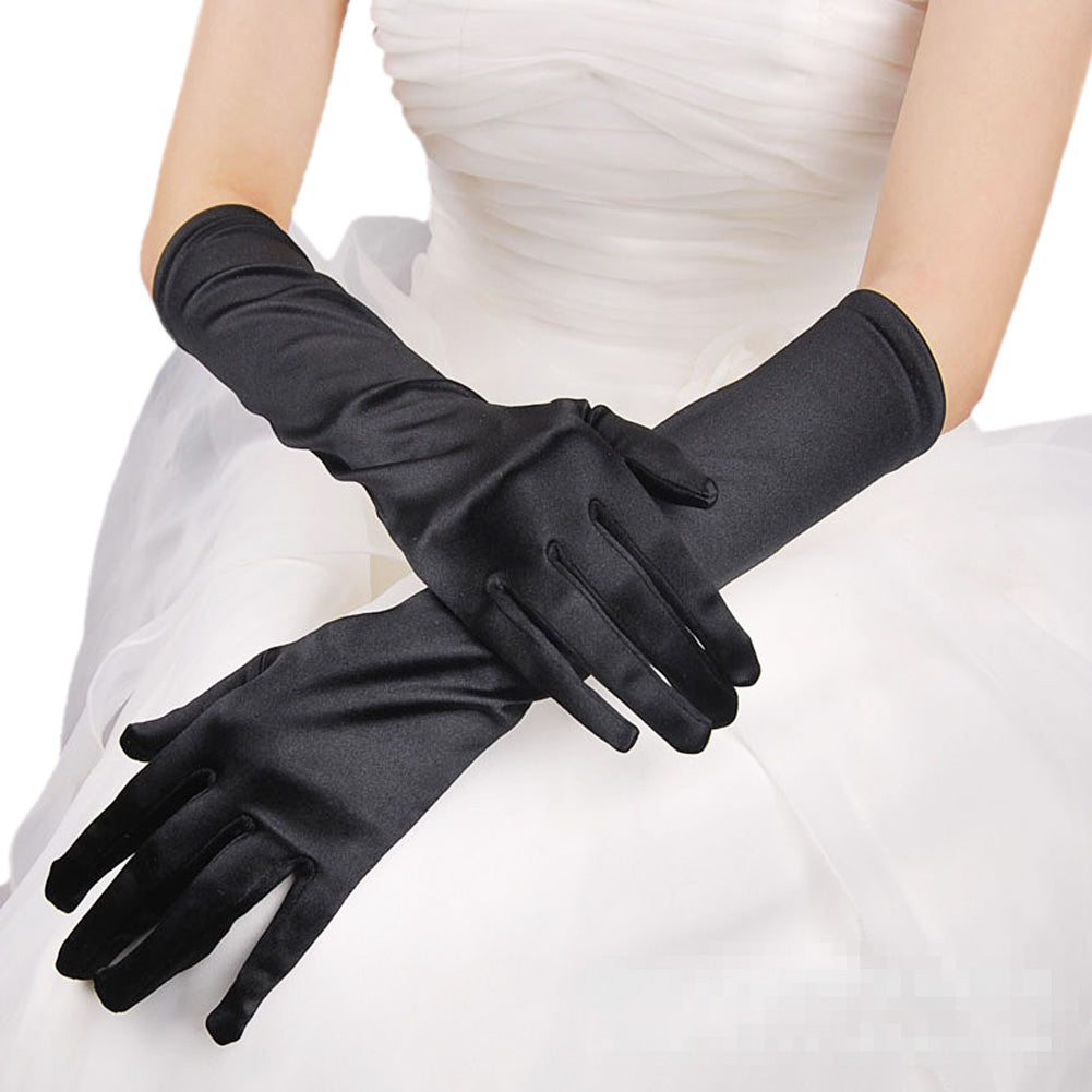 Premium Women's Long Solid Color Satin Wedding Party Bridal Gloves - Diff Colors