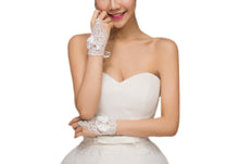 Load image into Gallery viewer, Short Lace Floral Rhinestone Bowknot Fingerless Wedding Party Bridal Gloves

