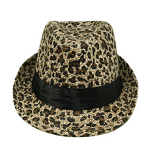 Load image into Gallery viewer, Zebra Print Satin Band Fedora Straw Hat
