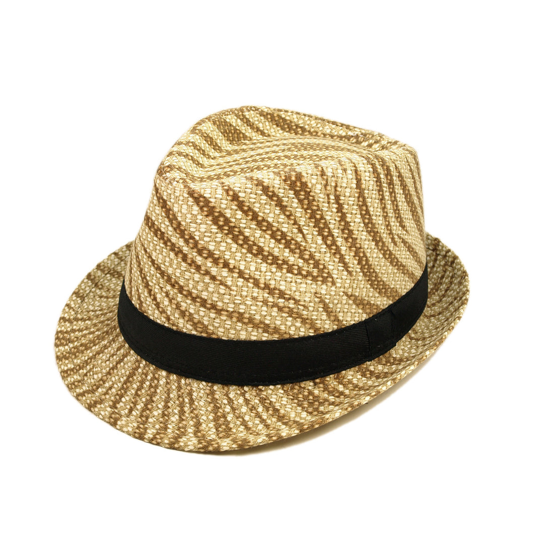 Unisex Light Brown Zebra Print Black Band Fedora Straw Hat