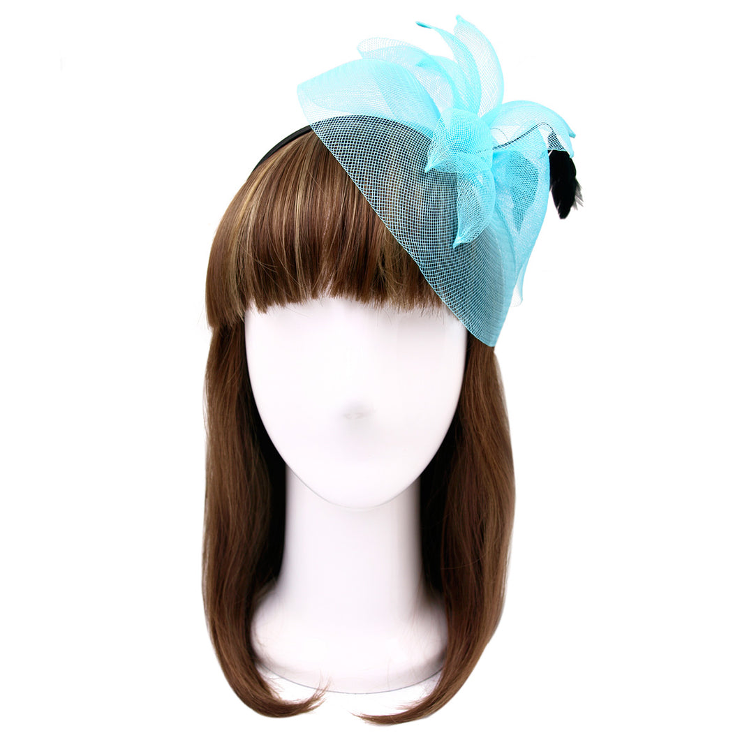 Elegant 2-Way Flower Veil & Feather Fascinator with Clip & Headband -Diff Colors