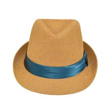 Load image into Gallery viewer, Classic Tan Fedora Straw Hat with Ribbon Band
