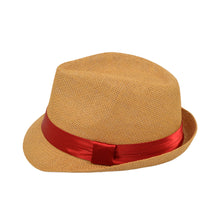 Load image into Gallery viewer, Classic Tan Fedora Straw Hat with Ribbon Band
