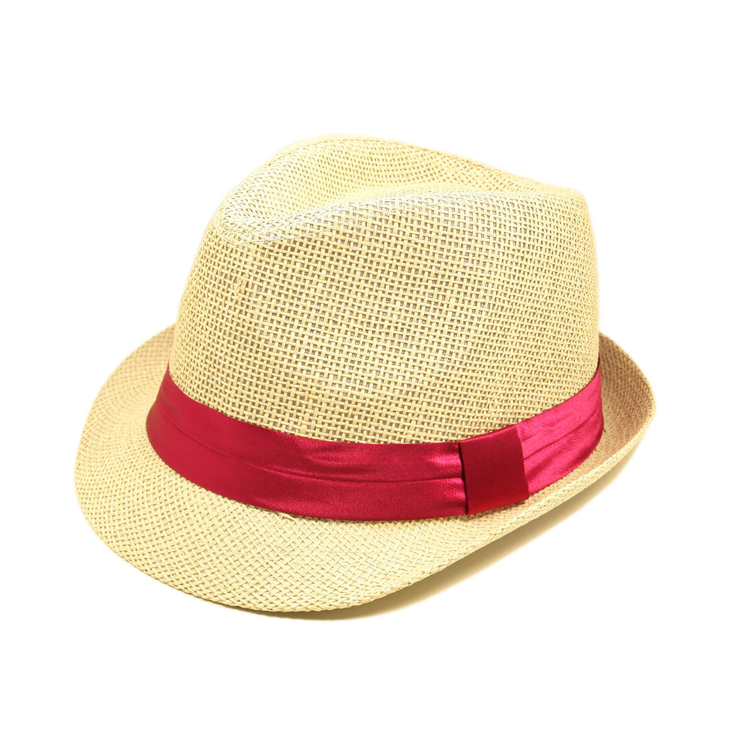 Classic Natural Fedora Straw Hat With Ribbon Band