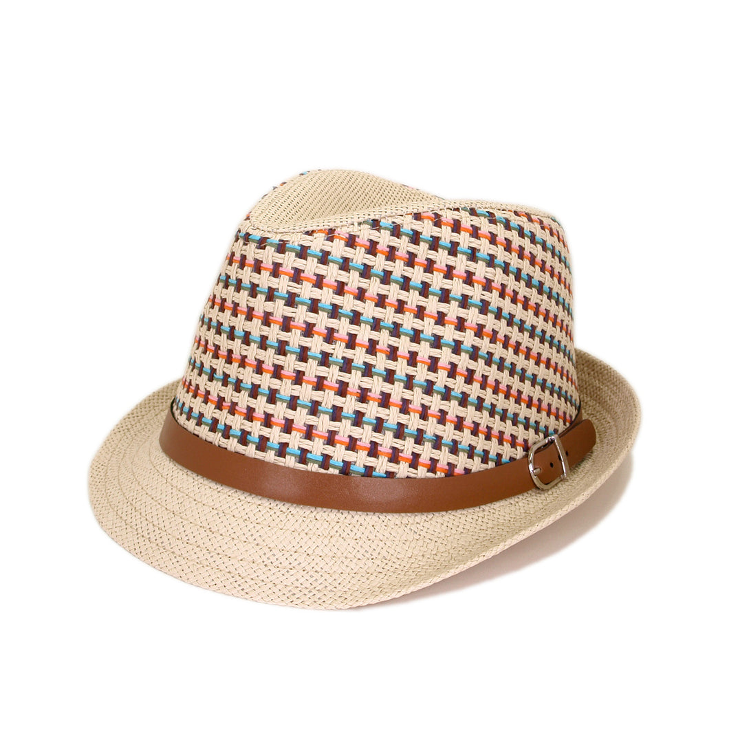 Multicolor Cowboy Cowgirl Fedora Straw Hat w- Leather Band