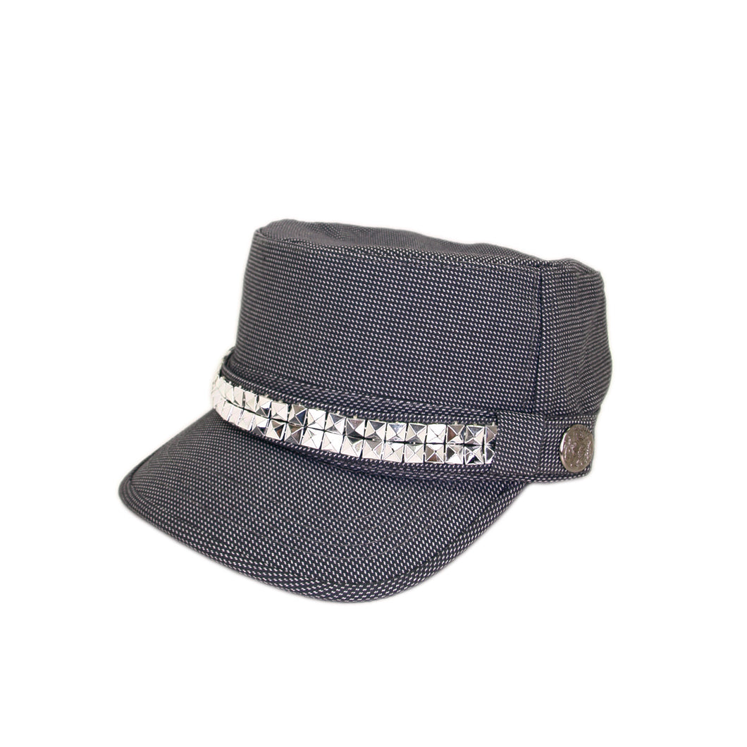 Adjustable Cotton Military Style Studded Bling Army Cap Cadet Hat