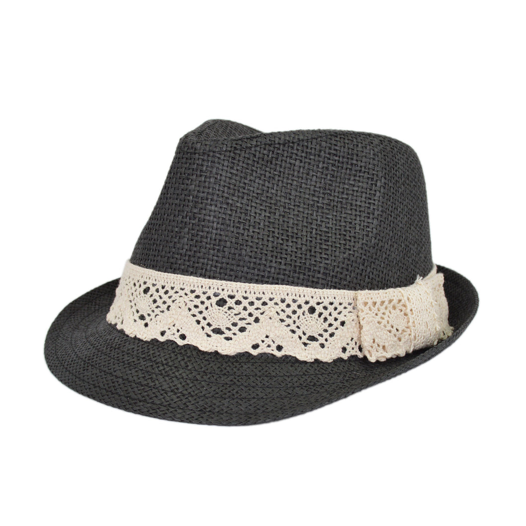 Women's Lace Ribbon Band Fedora Straw Sun Hat - Different Colors Available