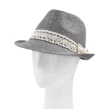 Load image into Gallery viewer, Women&#39;s Lace Ribbon Band Fedora Straw Sun Hat - Different Colors Available
