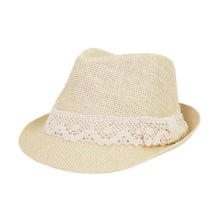 Load image into Gallery viewer, Women&#39;s Lace Ribbon Band Fedora Straw Sun Hat - Different Colors Available
