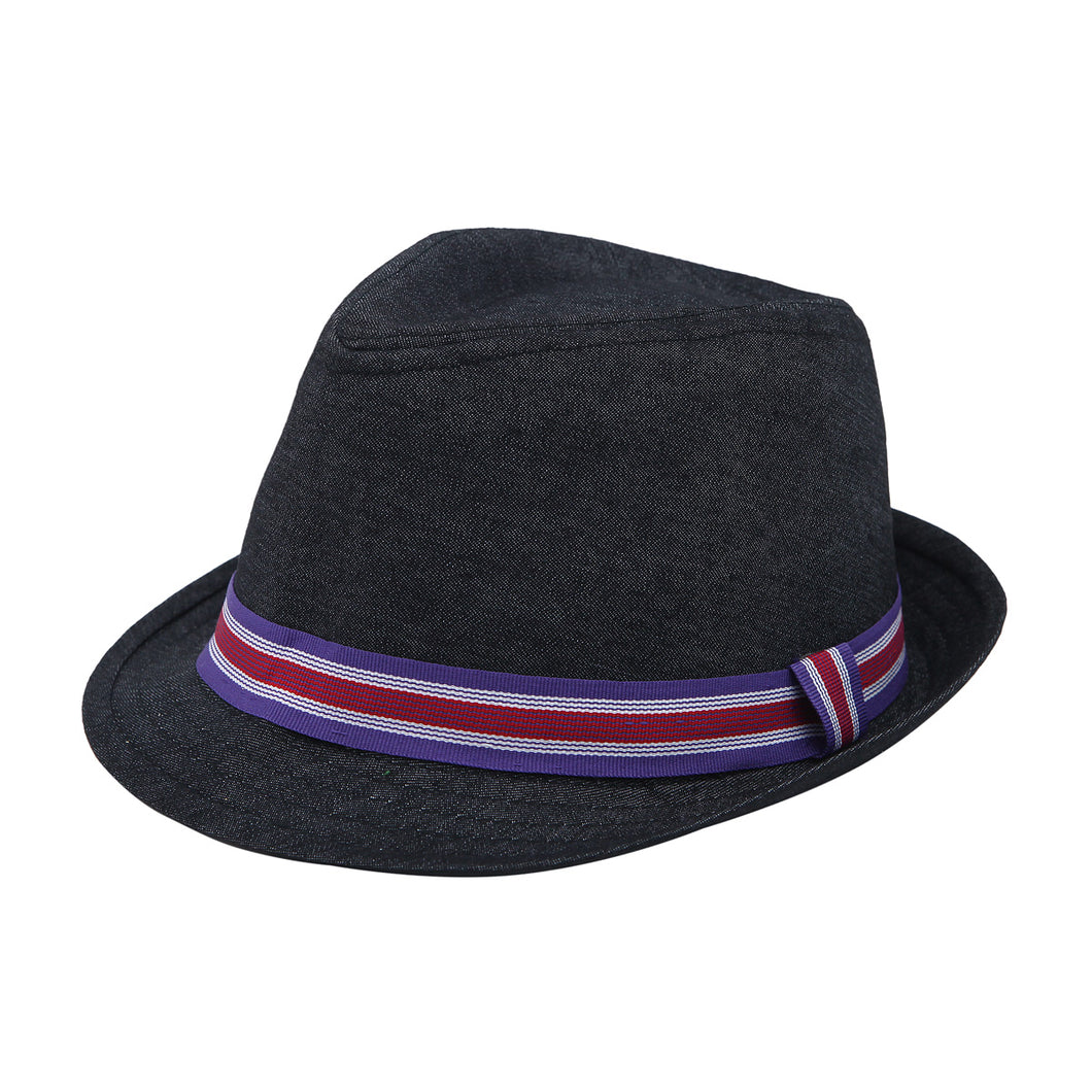 Premium Jeans Fabric Striped Band Fedora Hat - Different Colors