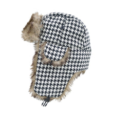 Load image into Gallery viewer, Warm Winter Houndstooth Faux Fur Trapper Ski Snowboard Hunter Hat
