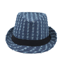 Load image into Gallery viewer, Premium Distressed Jeans Fabric Black Band Fedora Hat - Different Colors
