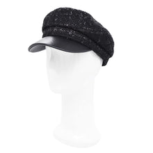 Load image into Gallery viewer, Women&#39;s Black Shimmering Tweed Plaid Newsboy Cap Gatsby Cabbie Hat
