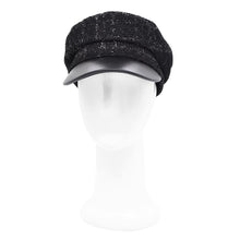 Load image into Gallery viewer, Women&#39;s Black Shimmering Tweed Plaid Newsboy Cap Gatsby Cabbie Hat
