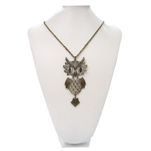 Bronze Tone Long Fashion Necklace w- Owl Pendant