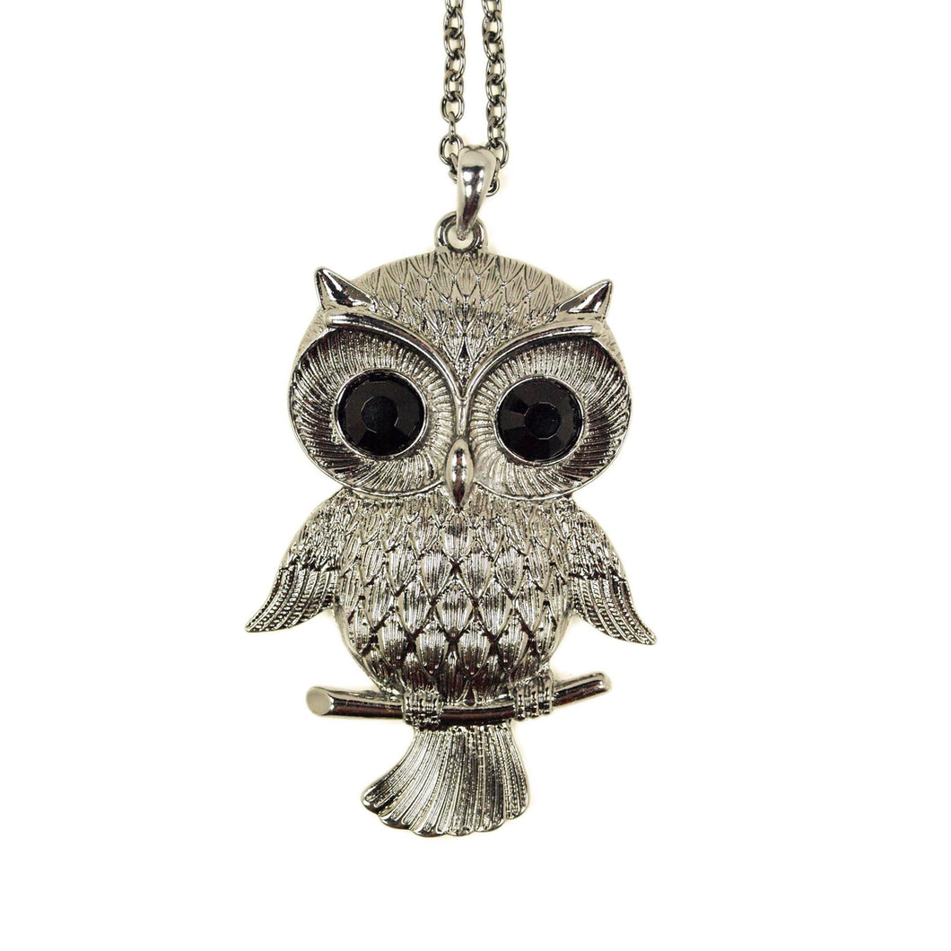 Silver Tone Cute Owl Pendant Long Fashion Necklace