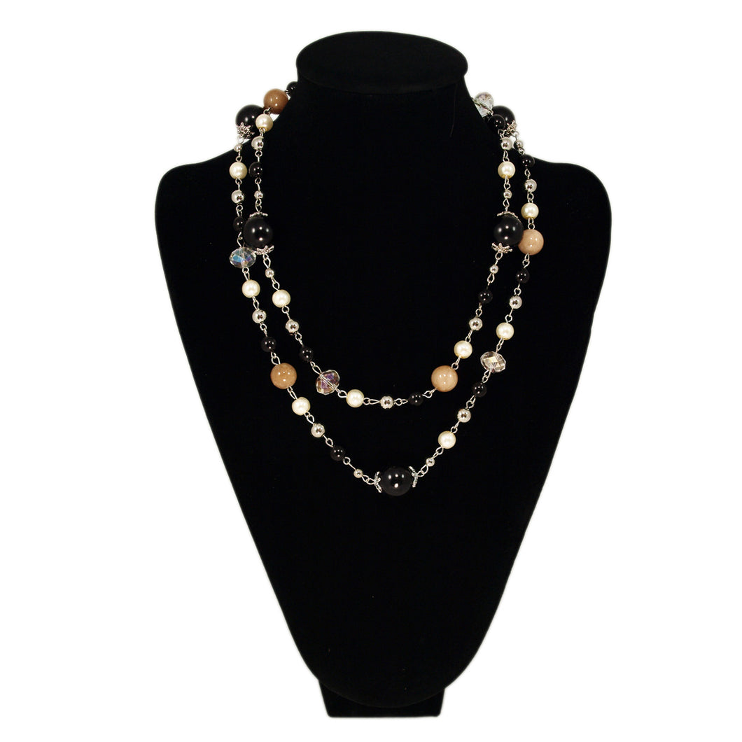 Silver Toned Multi Color Beaded Long Fashion Necklace